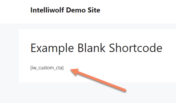 published post showing the shortcode text visible on the front end